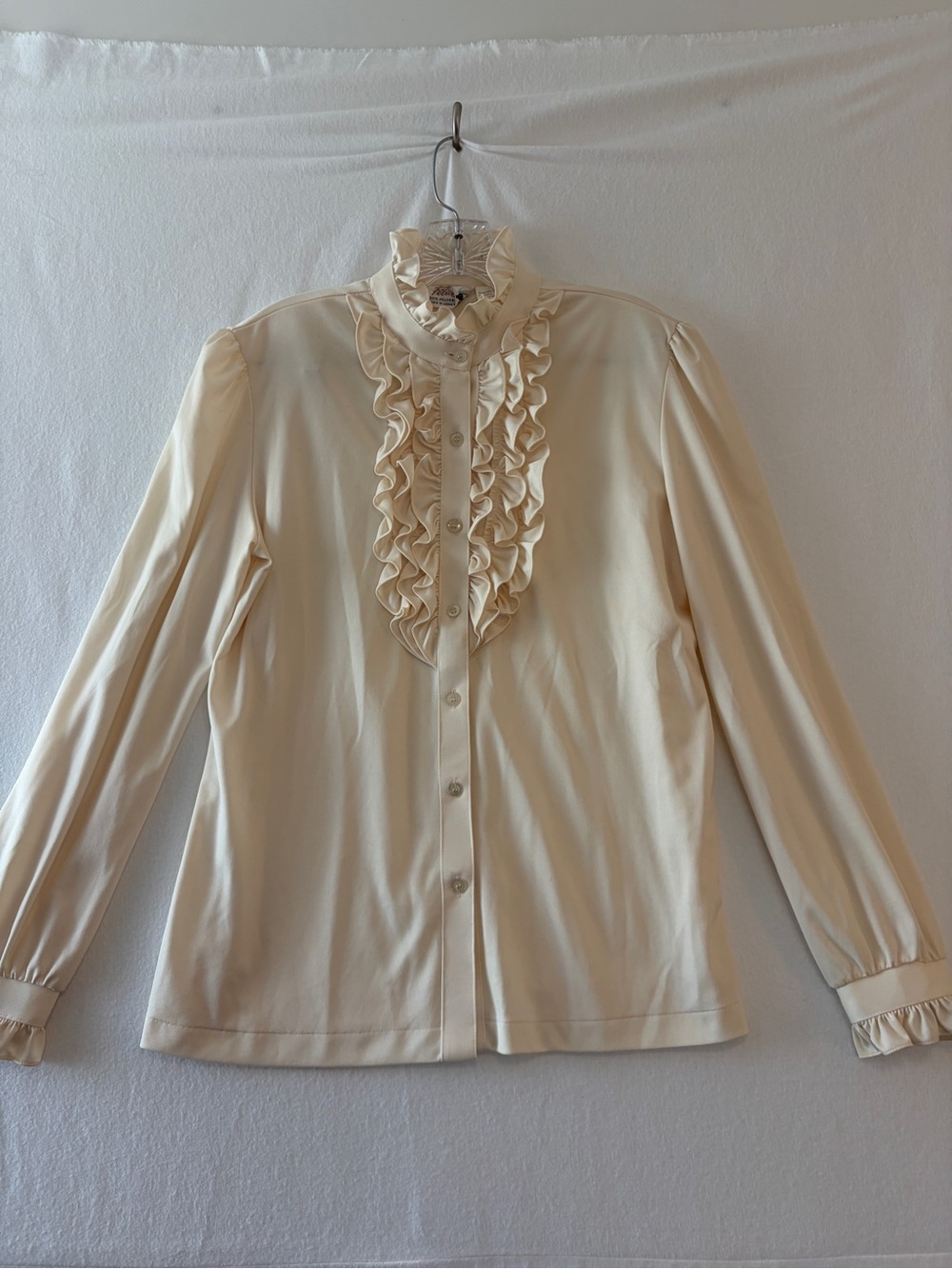 I gave 70s Ruffled Cream Button-Front Women's Blouse